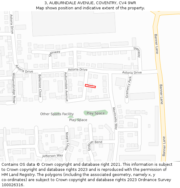 3, AUBURNDALE AVENUE, COVENTRY, CV4 9WR: Location map and indicative extent of plot