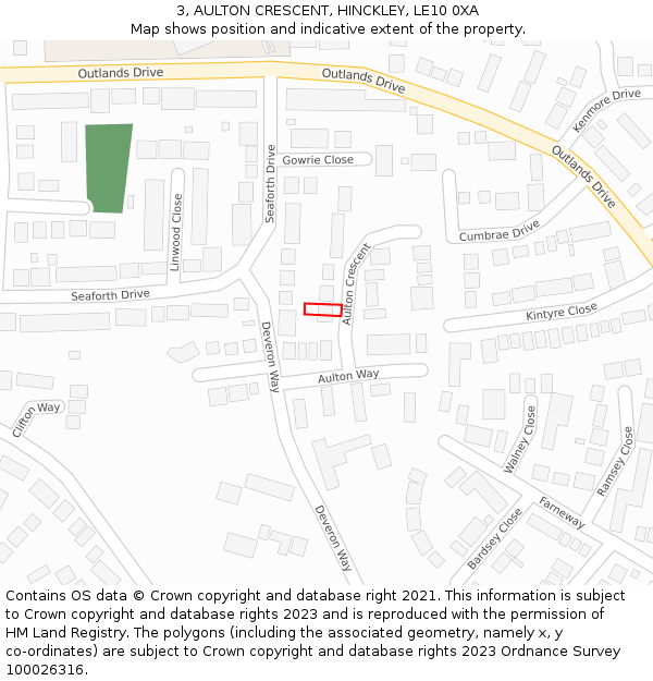 3, AULTON CRESCENT, HINCKLEY, LE10 0XA: Location map and indicative extent of plot