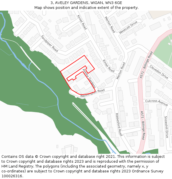 3, AVELEY GARDENS, WIGAN, WN3 6GE: Location map and indicative extent of plot