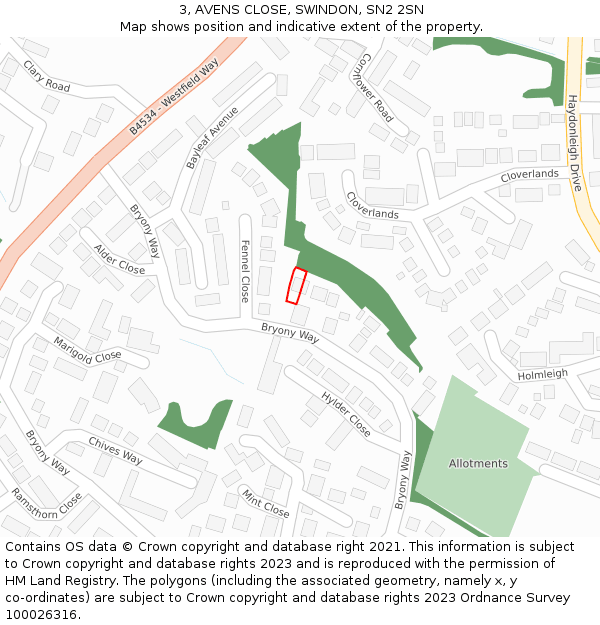 3, AVENS CLOSE, SWINDON, SN2 2SN: Location map and indicative extent of plot