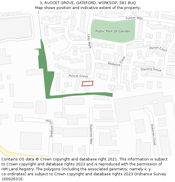 3, AVOCET GROVE, GATEFORD, WORKSOP, S81 8UQ: Location map and indicative extent of plot