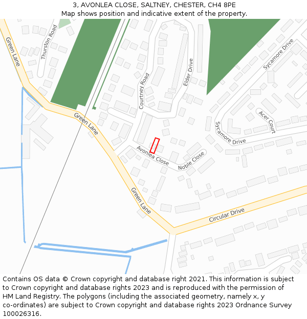 3, AVONLEA CLOSE, SALTNEY, CHESTER, CH4 8PE: Location map and indicative extent of plot