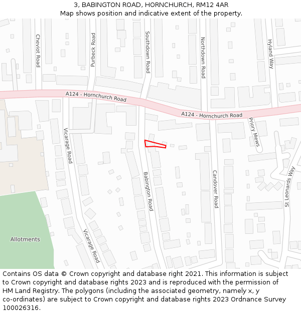 3, BABINGTON ROAD, HORNCHURCH, RM12 4AR: Location map and indicative extent of plot