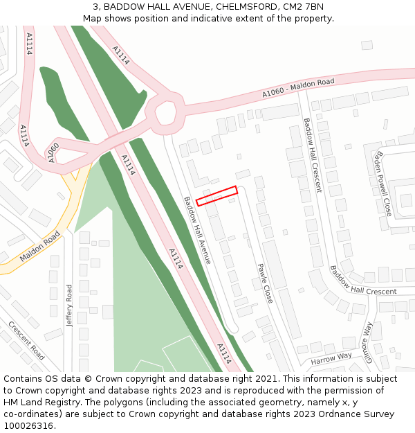 3, BADDOW HALL AVENUE, CHELMSFORD, CM2 7BN: Location map and indicative extent of plot