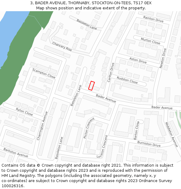 3, BADER AVENUE, THORNABY, STOCKTON-ON-TEES, TS17 0EX: Location map and indicative extent of plot