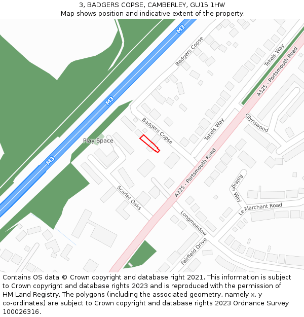 3, BADGERS COPSE, CAMBERLEY, GU15 1HW: Location map and indicative extent of plot