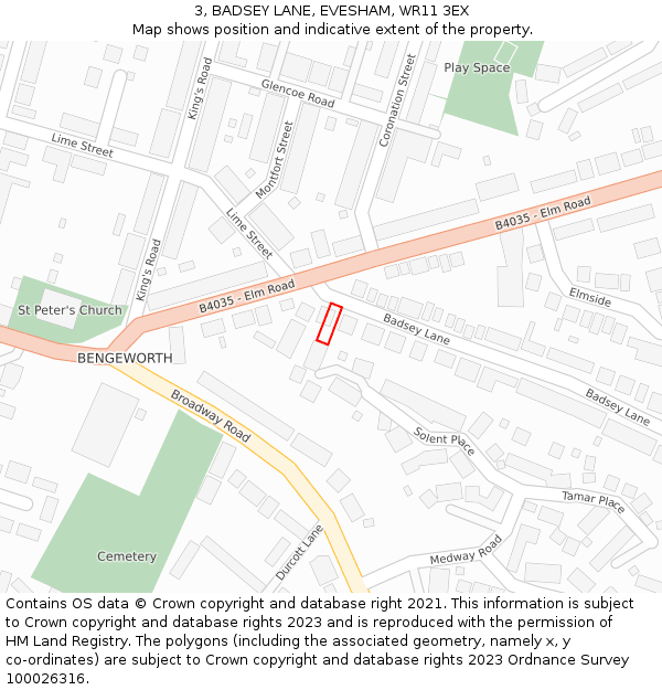 3, BADSEY LANE, EVESHAM, WR11 3EX: Location map and indicative extent of plot