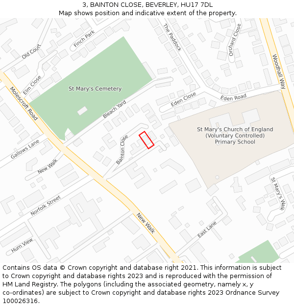 3, BAINTON CLOSE, BEVERLEY, HU17 7DL: Location map and indicative extent of plot