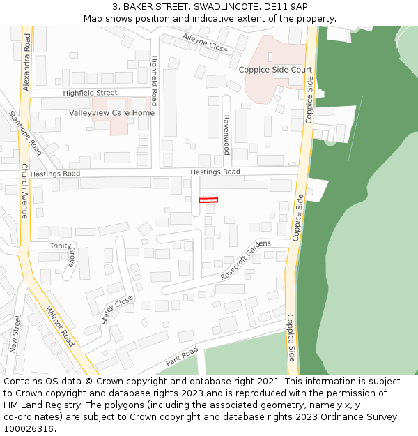 3, BAKER STREET, SWADLINCOTE, DE11 9AP: Location map and indicative extent of plot