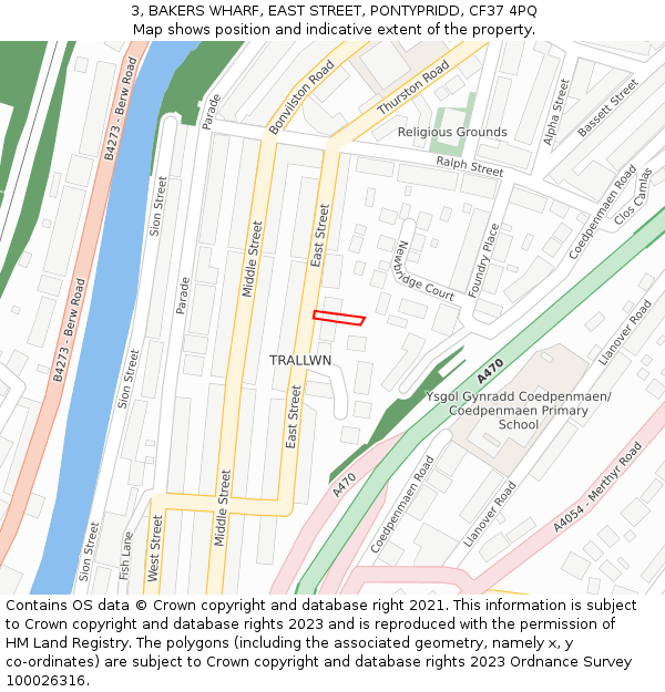3, BAKERS WHARF, EAST STREET, PONTYPRIDD, CF37 4PQ: Location map and indicative extent of plot
