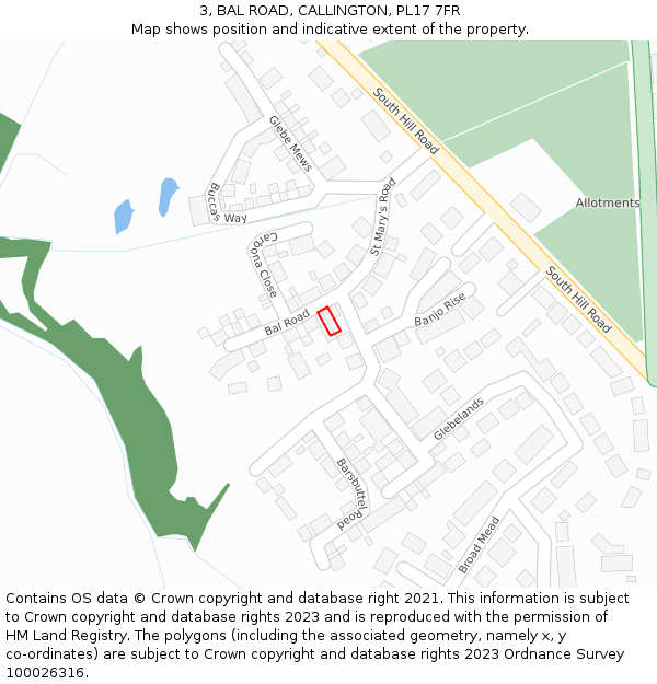 3, BAL ROAD, CALLINGTON, PL17 7FR: Location map and indicative extent of plot