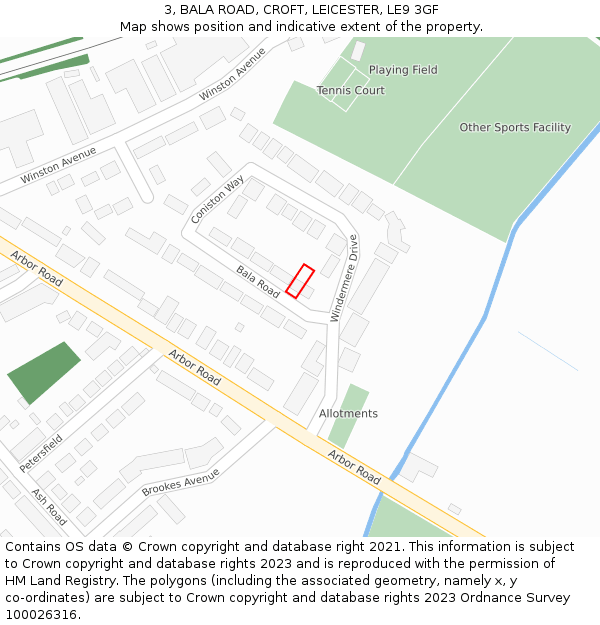 3, BALA ROAD, CROFT, LEICESTER, LE9 3GF: Location map and indicative extent of plot