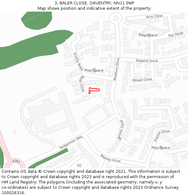 3, BALER CLOSE, DAVENTRY, NN11 0WP: Location map and indicative extent of plot