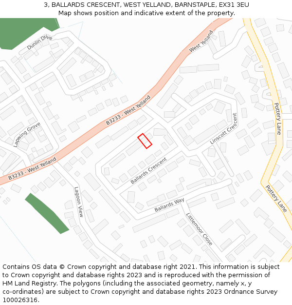 3, BALLARDS CRESCENT, WEST YELLAND, BARNSTAPLE, EX31 3EU: Location map and indicative extent of plot