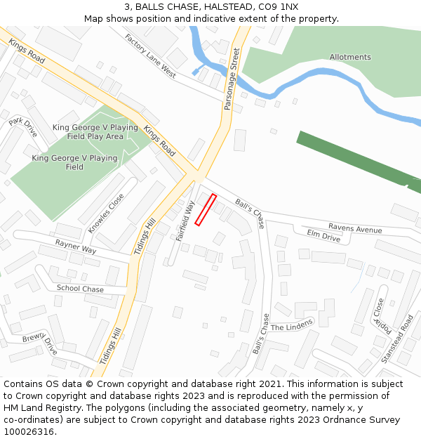 3, BALLS CHASE, HALSTEAD, CO9 1NX: Location map and indicative extent of plot