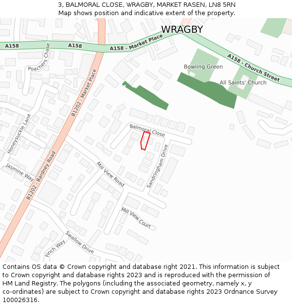 3, BALMORAL CLOSE, WRAGBY, MARKET RASEN, LN8 5RN: Location map and indicative extent of plot