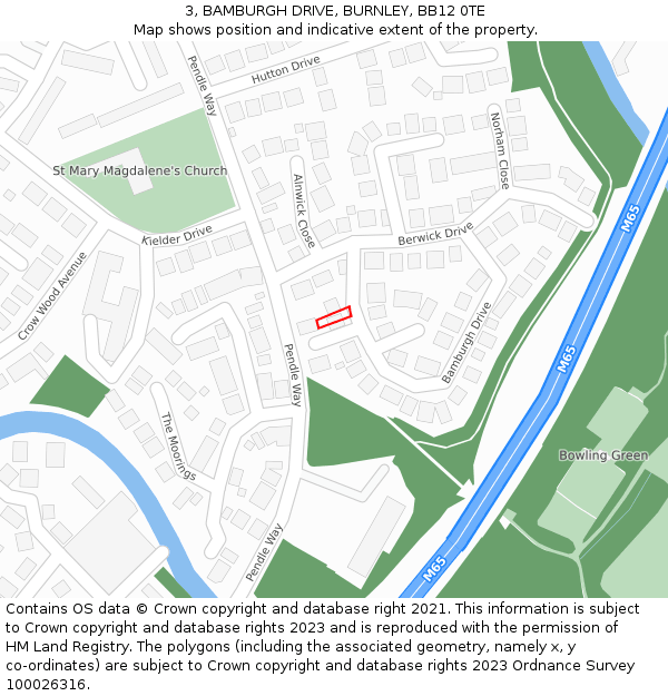 3, BAMBURGH DRIVE, BURNLEY, BB12 0TE: Location map and indicative extent of plot