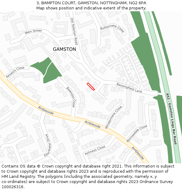 3, BAMPTON COURT, GAMSTON, NOTTINGHAM, NG2 6PA: Location map and indicative extent of plot