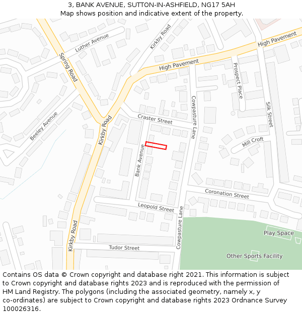 3, BANK AVENUE, SUTTON-IN-ASHFIELD, NG17 5AH: Location map and indicative extent of plot