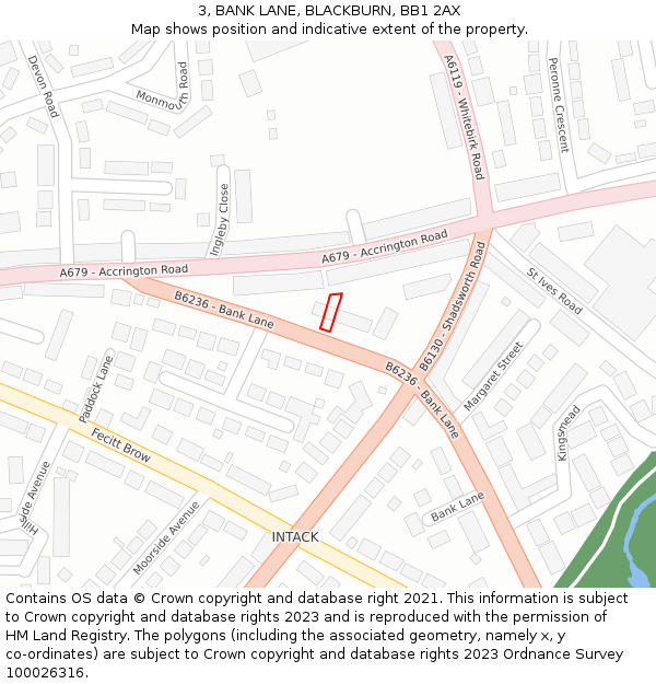 3, BANK LANE, BLACKBURN, BB1 2AX: Location map and indicative extent of plot