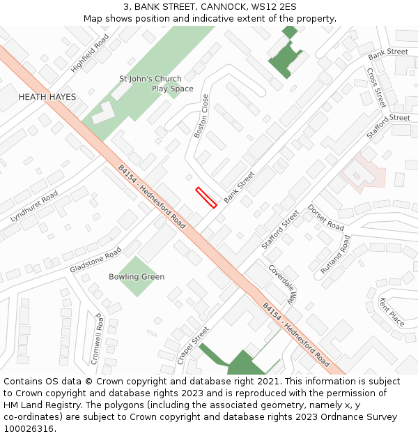 3, BANK STREET, CANNOCK, WS12 2ES: Location map and indicative extent of plot