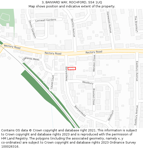 3, BANYARD WAY, ROCHFORD, SS4 1UQ: Location map and indicative extent of plot