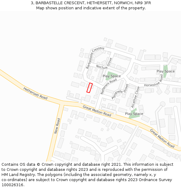 3, BARBASTELLE CRESCENT, HETHERSETT, NORWICH, NR9 3FR: Location map and indicative extent of plot