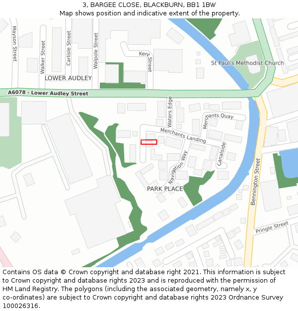 3, BARGEE CLOSE, BLACKBURN, BB1 1BW: Location map and indicative extent of plot