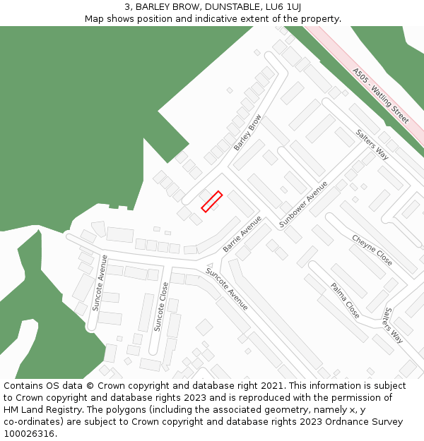 3, BARLEY BROW, DUNSTABLE, LU6 1UJ: Location map and indicative extent of plot