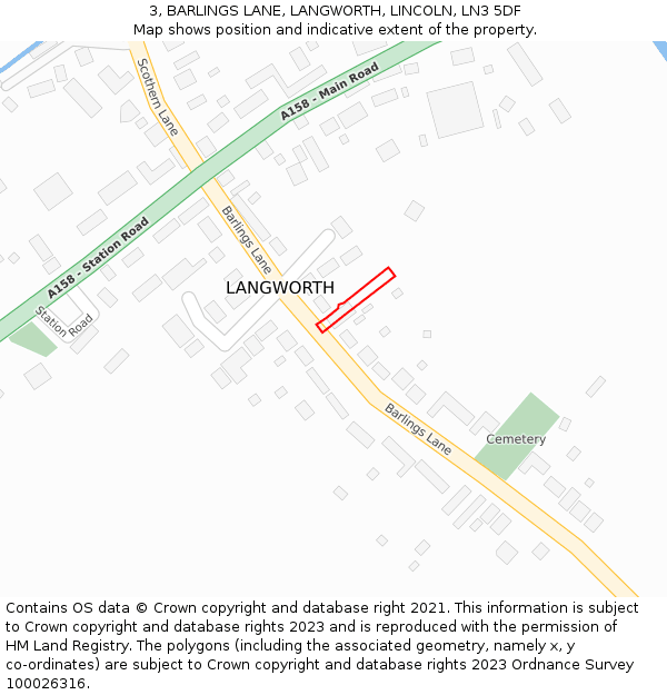 3, BARLINGS LANE, LANGWORTH, LINCOLN, LN3 5DF: Location map and indicative extent of plot