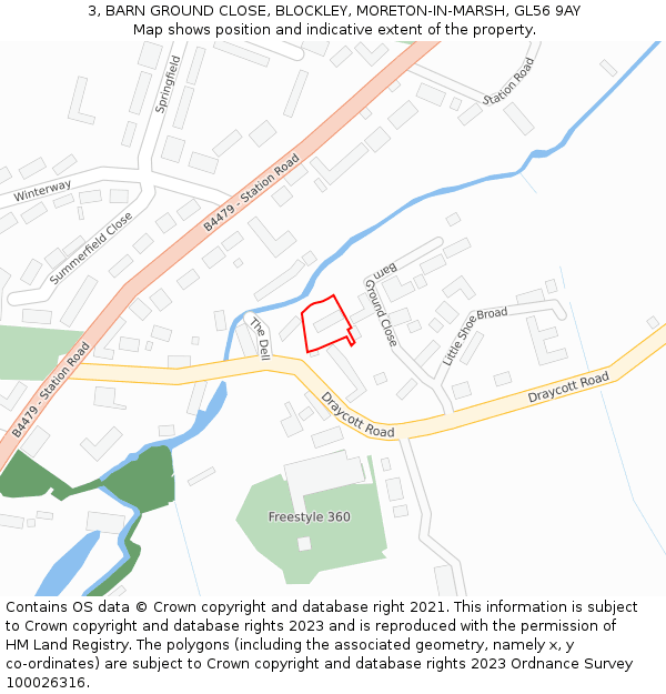 3, BARN GROUND CLOSE, BLOCKLEY, MORETON-IN-MARSH, GL56 9AY: Location map and indicative extent of plot