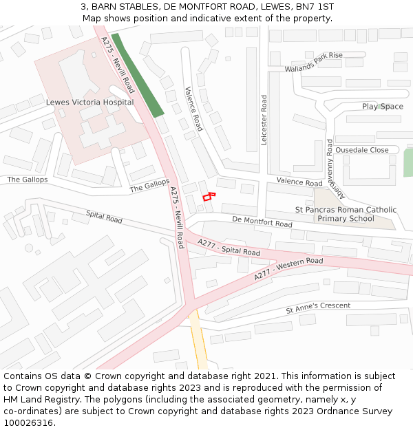 3, BARN STABLES, DE MONTFORT ROAD, LEWES, BN7 1ST: Location map and indicative extent of plot