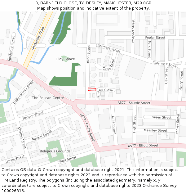 3, BARNFIELD CLOSE, TYLDESLEY, MANCHESTER, M29 8GP: Location map and indicative extent of plot