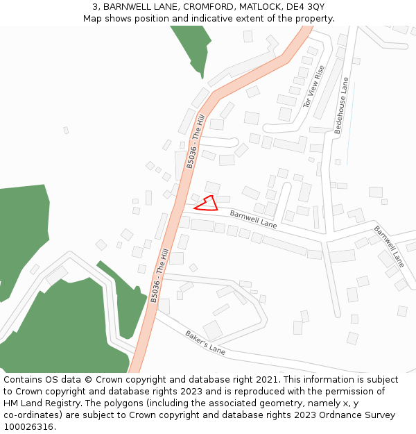 3, BARNWELL LANE, CROMFORD, MATLOCK, DE4 3QY: Location map and indicative extent of plot