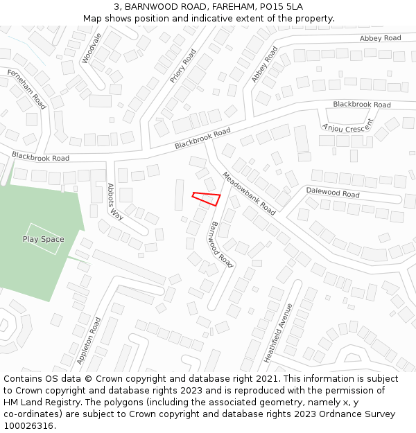 3, BARNWOOD ROAD, FAREHAM, PO15 5LA: Location map and indicative extent of plot