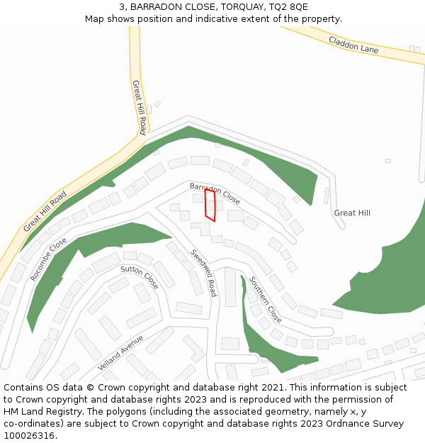 3, BARRADON CLOSE, TORQUAY, TQ2 8QE: Location map and indicative extent of plot