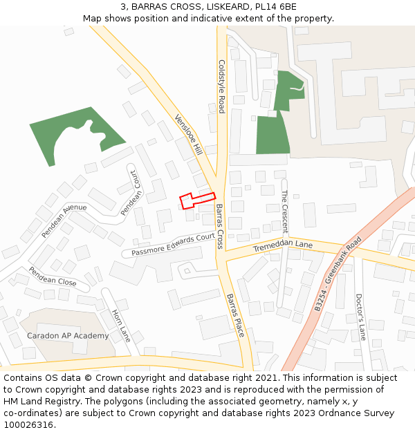 3, BARRAS CROSS, LISKEARD, PL14 6BE: Location map and indicative extent of plot