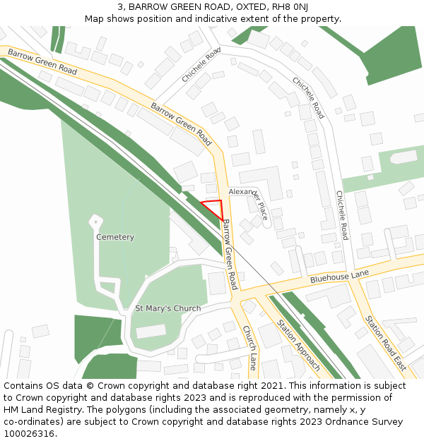 3, BARROW GREEN ROAD, OXTED, RH8 0NJ: Location map and indicative extent of plot