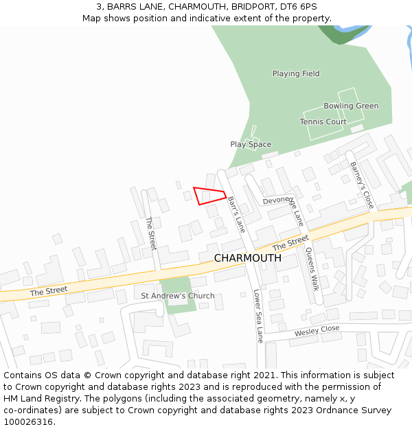 3, BARRS LANE, CHARMOUTH, BRIDPORT, DT6 6PS: Location map and indicative extent of plot