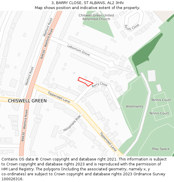 3, BARRY CLOSE, ST ALBANS, AL2 3HN: Location map and indicative extent of plot