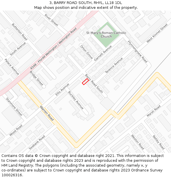 3, BARRY ROAD SOUTH, RHYL, LL18 1DL: Location map and indicative extent of plot