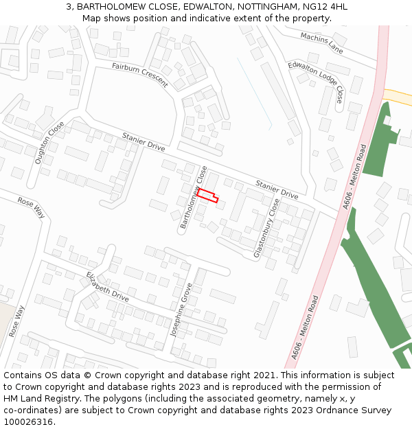 3, BARTHOLOMEW CLOSE, EDWALTON, NOTTINGHAM, NG12 4HL: Location map and indicative extent of plot