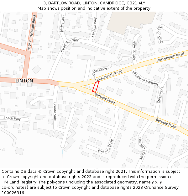 3, BARTLOW ROAD, LINTON, CAMBRIDGE, CB21 4LY: Location map and indicative extent of plot