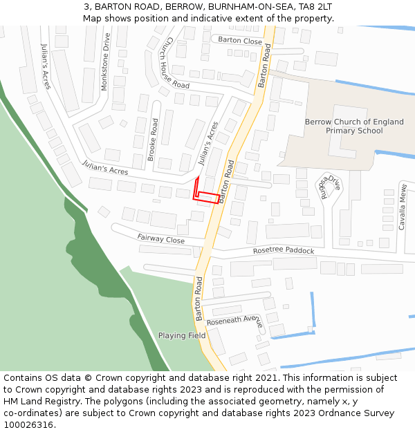 3, BARTON ROAD, BERROW, BURNHAM-ON-SEA, TA8 2LT: Location map and indicative extent of plot