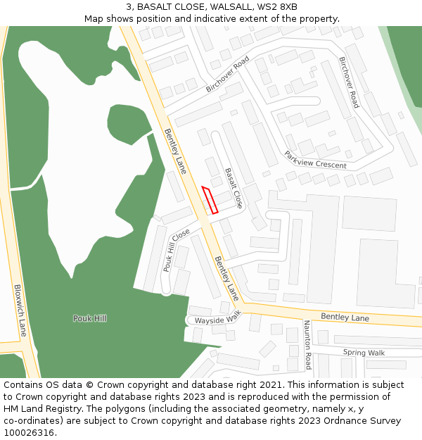 3, BASALT CLOSE, WALSALL, WS2 8XB: Location map and indicative extent of plot