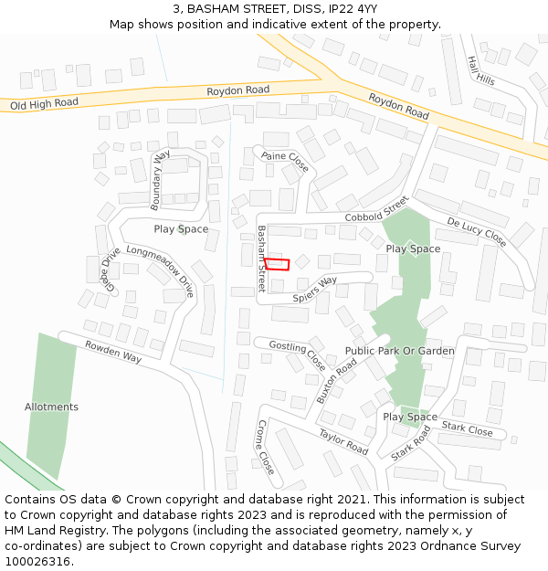 3, BASHAM STREET, DISS, IP22 4YY: Location map and indicative extent of plot