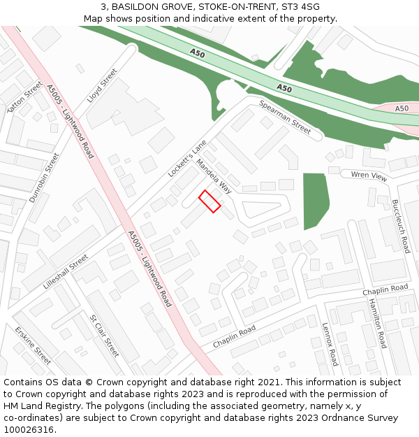 3, BASILDON GROVE, STOKE-ON-TRENT, ST3 4SG: Location map and indicative extent of plot