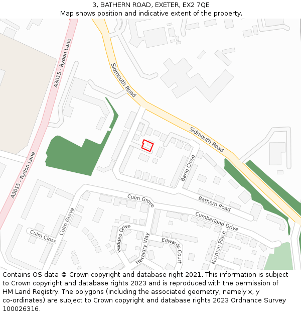 3, BATHERN ROAD, EXETER, EX2 7QE: Location map and indicative extent of plot