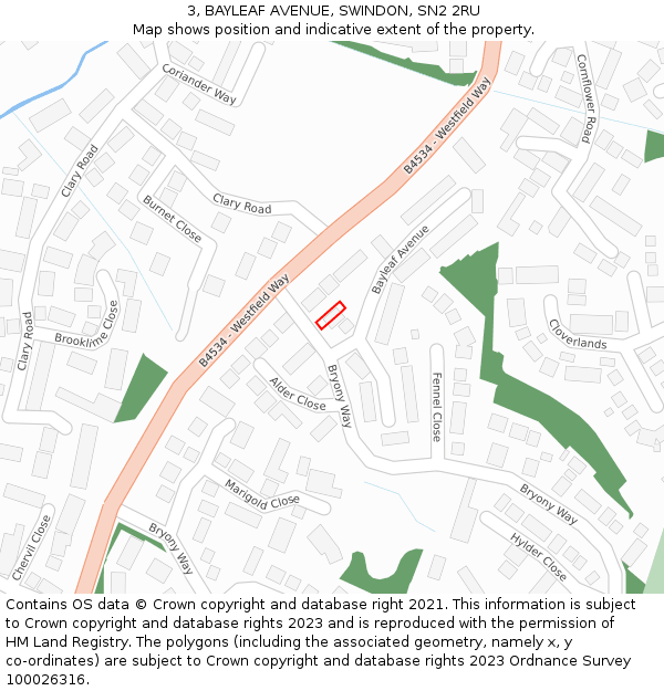 3, BAYLEAF AVENUE, SWINDON, SN2 2RU: Location map and indicative extent of plot