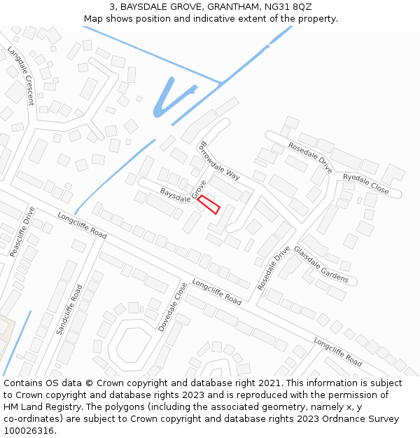 3, BAYSDALE GROVE, GRANTHAM, NG31 8QZ: Location map and indicative extent of plot